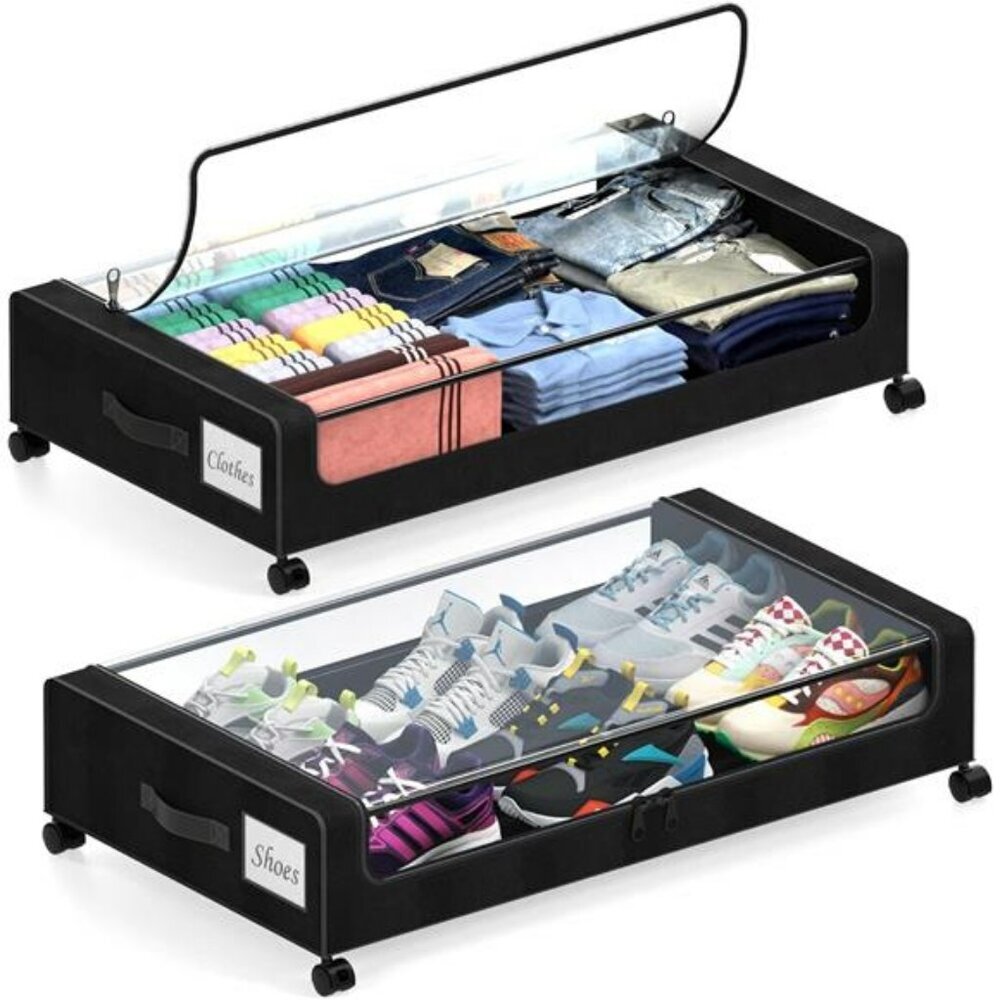 Under bed storage bins with wheels 2 pack large clothes organizer containers